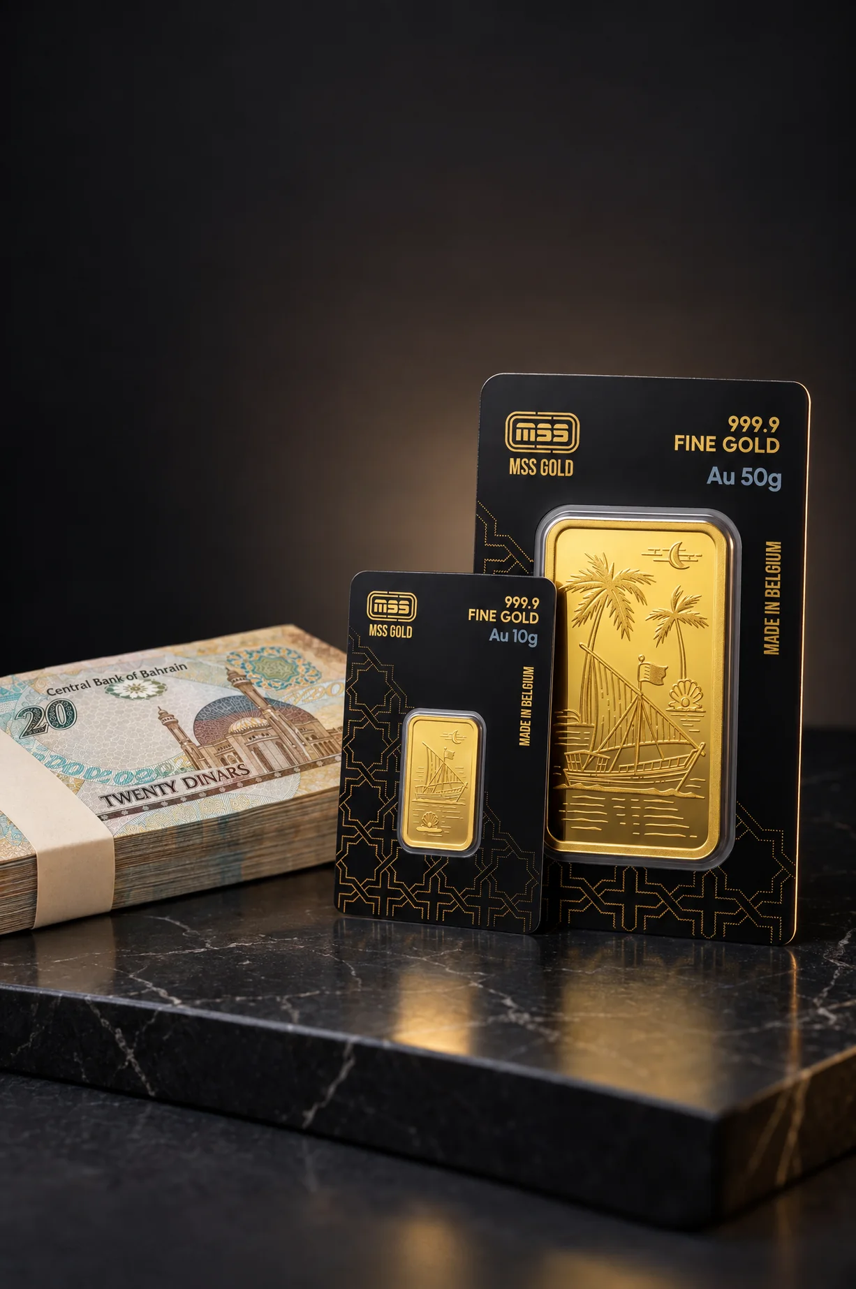 سبائك ذهب مع دنانير بحرينية